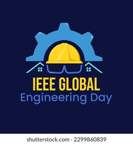 Ilustración de vectores para el Día de Ingeniería Global IEEE con gafas de construcción, sombrero y equipo