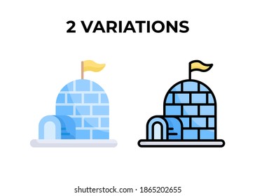 Vector illustration igloo icon or logo black color two version with flat and lineal color design style