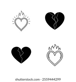 Vector illustration of Ignited and broken hearts