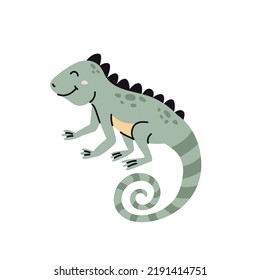 Vector Illustration With Iguana. Cute Funny Animal. Zoo Animal Alphabet. English Abc With Cute Cartoon Funny Baby Animals. Education Cards For Kids. Isolated. White Background.