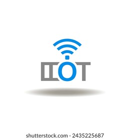 Vector illustration of IIOT abbreviation with wireless or WI-FI signal. Icon of industrial internet of things. Symbol of industry smart innovative web technology.
