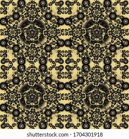  Vektorillustration. Ikat Damast nahtlose Muster Hintergrund Fliesen. In Braun, Schwarz und Beige.