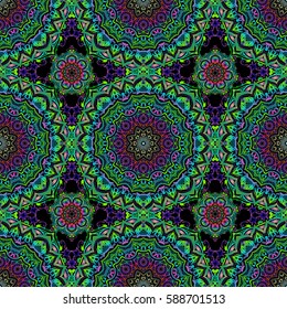 Vector illustration. Ikat damask seamless pattern background tile.
