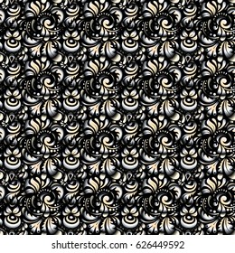 Vector illustration. Ikat damask seamless pattern background tile.