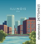 Vector illustration. Illinois, USA. Travel poster, postcard, cover. Modern design. Tourism.