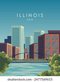 Vector illustration. Illinois, USA. Travel poster, postcard, cover. Modern design. Tourism.