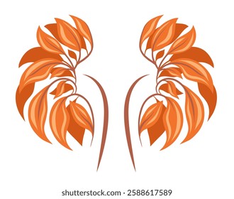 Vector illustration of illness human kidneys. Anatomical old organs made of autumn foliage. Unhealthy lifestyle. Illustration for medical articles and banners
