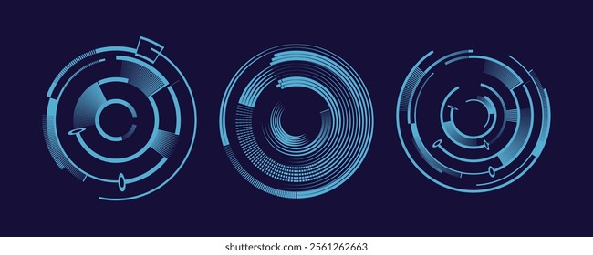 Vector illustration of a Illuminated Futuristic Circular HUD Interface Design - Cyberpunk Blue Tech Circles.