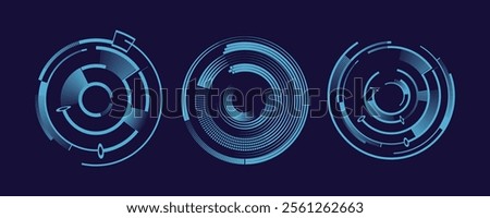 Vector illustration of a Illuminated Futuristic Circular HUD Interface Design - Cyberpunk Blue Tech Circles.