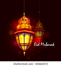 vector illustration of illuminated lamp for Eid Mubarak (Blessing for Eid) background