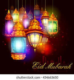 vector illustration of illuminated lamp for Eid Mubarak (Blessing for Eid) background
