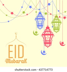 Ilustración vectorial de la lámpara iluminada para el fondo de Eid Mubarak (Bendición para Eid)