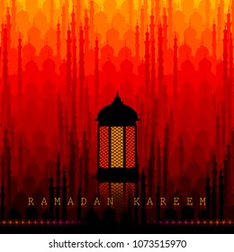 vector illustration of illuminated lamp for Ramadan Kareem ( Greetings for Ramadan) background with Islamic Mosque