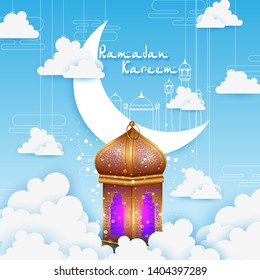 vector illustration of illuminated lamp for Ramadan Kareem ( Greetings for Ramadan) background