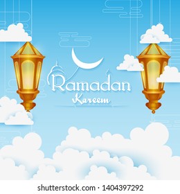 vector illustration of illuminated lamp for Ramadan Kareem ( Greetings for Ramadan) background