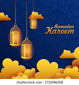 vector illustration of illuminated lamp for Ramadan Kareem ( Greetings for Ramadan) background
