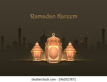 vector illustration of illuminated lamp for Ramadan Kareem ( Greetings for Ramadan) background