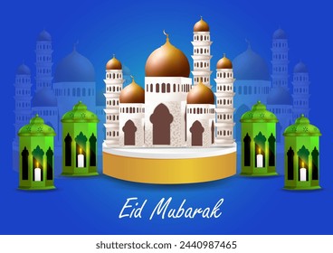 vector illustration of illuminated lamp for Ramadan Kareem ( Greetings for Ramadan) background with Islamic Mosque