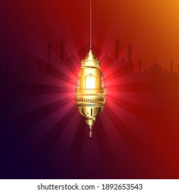 Vector illustration of illuminated lantern with view of mosque.