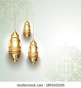 Vector illustration of illuminated lanterns with Beautiful floral decorated background.