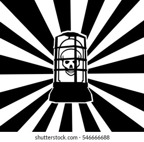 Vector illustration of an illuminating beacon with skull for the concept: Danger beacon signal.

