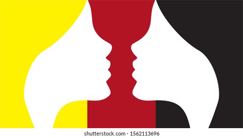 Vector illustration with illusion Picture with two women in profile and look of a loving cup in the middle of Picture.