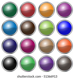 Vector illustration with the image of 16 multi-coloured buttons for the Internet and web devices. EPS10