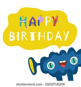 Vector illustration with the image of aliens and the inscription happy birthday