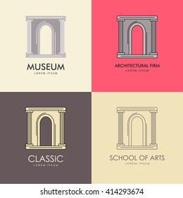 Vector illustration with the image of an antique arch. It can be used as a logo for the architectural firm or a museum. Monochrome and outline options.