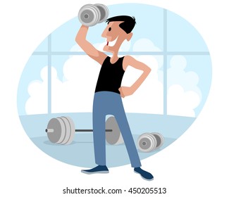 Vector illustration image of a athlete with dumbbells