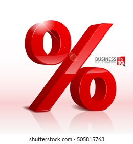 Vector illustration with the image of a big red percent sign. Business illustration on the topic of discounts. Seasonal sales.