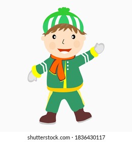
vector illustration image of boy wearing gear in winter. including sweater,
skullcap, scarf, coat,
Jackets, Gloves,
suitable for equipment products in winter.