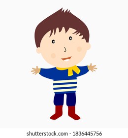
vector illustration image of boy wearing sweater, shoes, scarf. suitable for winter products.