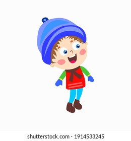 
vector illustration image of boy wearing sweater, shoes, scarf. suitable for winter products.