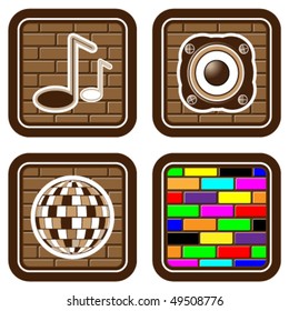 	Vector illustration with the image of buttons with musical icons for web devices