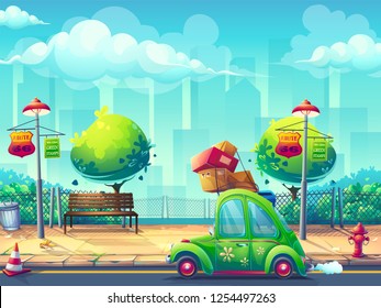 Vector illustration image car Pin-up style. For web, video games, user interface, design. For web, video games, user interface, design