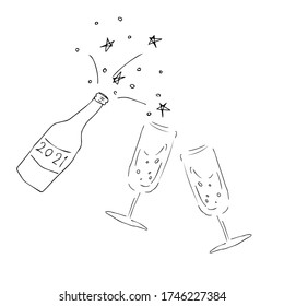 Vector illustration with the image of a champagne. Hand drawn xmas illustrations. Modern design elements for holiday greeting card, gift tag, label, sticker, banner, card
