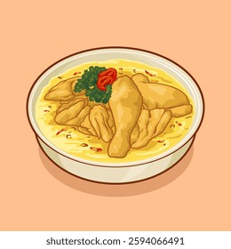 vector illustration image of chicken curry, a typical Eid food in Indonesian called opor ayam