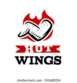 Vector illustration with the image of chicken wings on a background of flames. Logo. Icon.