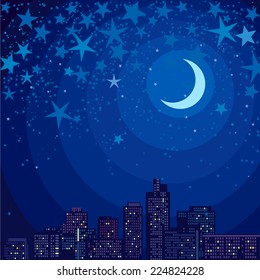 Vector illustration with the image of the city at night