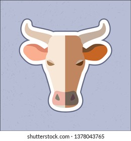 Vector illustration image of a cow head on a blue background in the style of the flat art