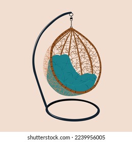 Ilustración vectorial. Imagen de acogedor 
silla colgante de estilo plano. mobiliario para el interior. aislado en fondo blanco