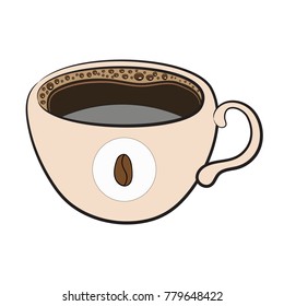 Vector illustration. With the image a cup of coffee without milk. espresso and aeropress, filter coffee, V60, black coffee, americano. And coffee bean. For a site design or cafe menu or restaurant.