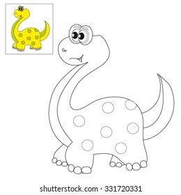Vector illustration. The image of a cute little dinosaur. Picture for coloring with a color sample.