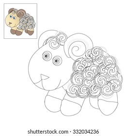 Vector illustration. The image of a cute little lamb. Picture for coloring with a color sample.