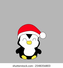 Vector illustration image with a cute penguin character wearing a Christmas hat
Suitable for Christmas card decorations and others