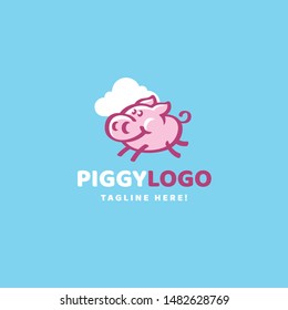 Vector illustration with the image of a cute running pig. Logo template. 