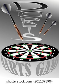 ilustración vectorial con la imagen de un dart board y dardos en estilo vintage para impresiones en carteles, afiches, camisetas, así como para la decoración interior de salas de juegos y bares