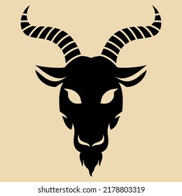 vector illustration image design symbol icon silhouette graphic sign of black goat head and horns, minimal style for halloween spooky tattoo logo character mascot, occult witchcraft goth evil baphomet