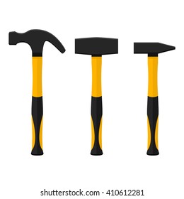 vector an illustration with the image of different hammers in flat style